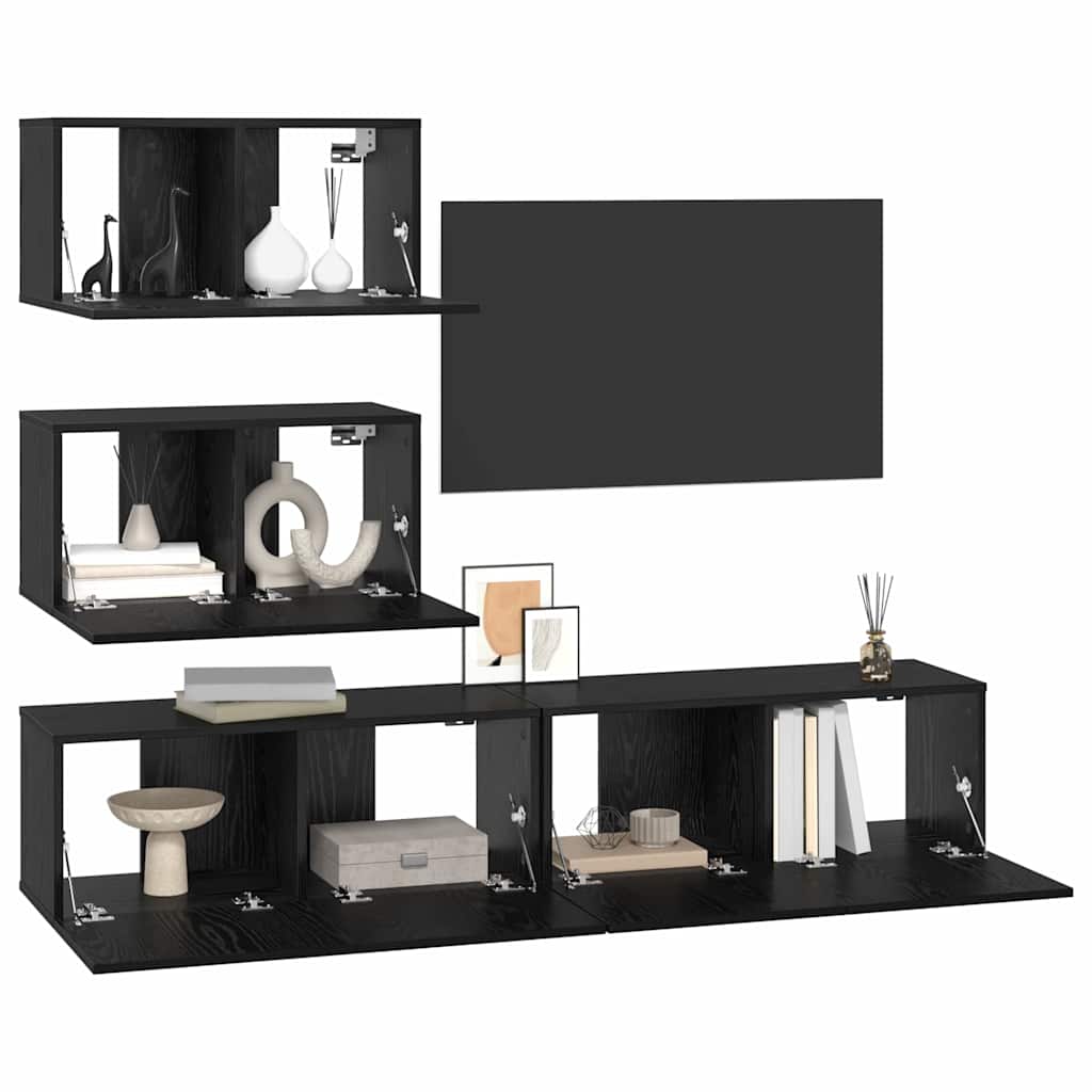 TV-Schrankset Wandmontiert 4 pcs Schwarze Eiche Holzwerkstoff