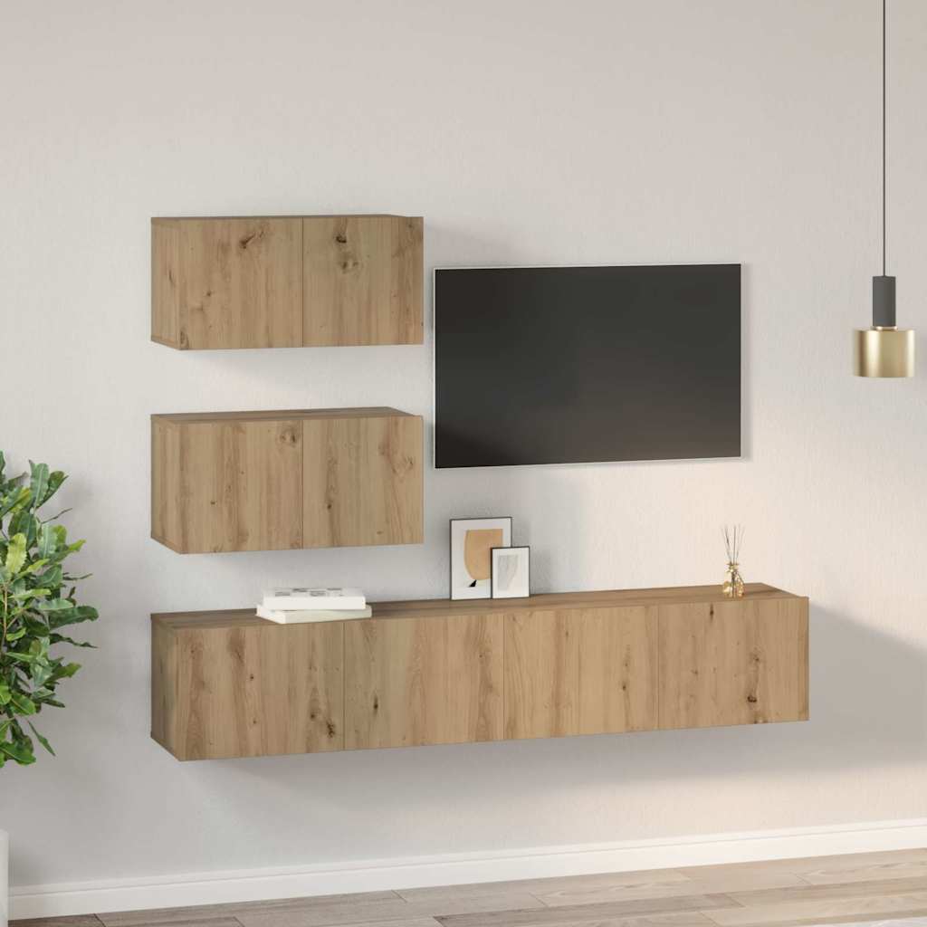 TV-Schrankset Wandmontiert 4 pcs Artisan-Eiche Holzwerkstoff