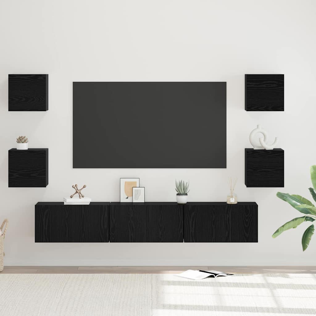 TV-Schrankset 7 pcs Schwarz Eichen-Optik Holzwerkstoff