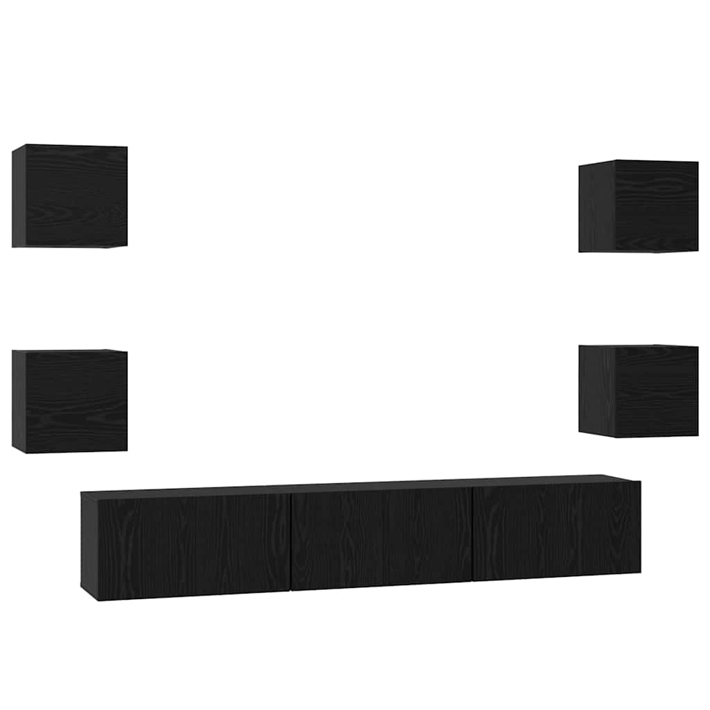 TV-Schrankset 7 pcs Schwarz Eichen-Optik Holzwerkstoff