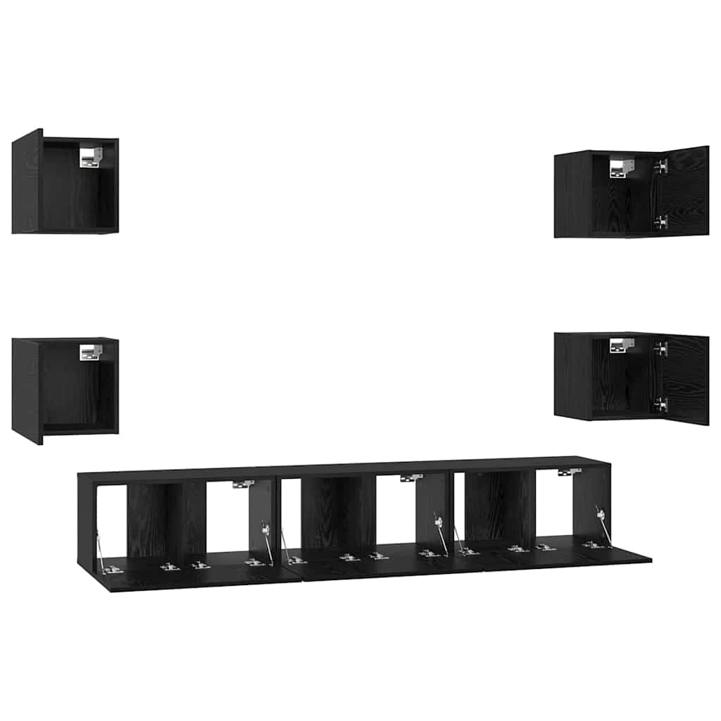 TV-Schrankset 7 pcs Schwarz Eichen-Optik Holzwerkstoff