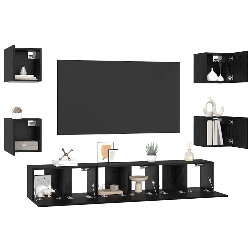 TV-Schrankset 7 pcs Schwarz Eichen-Optik Holzwerkstoff