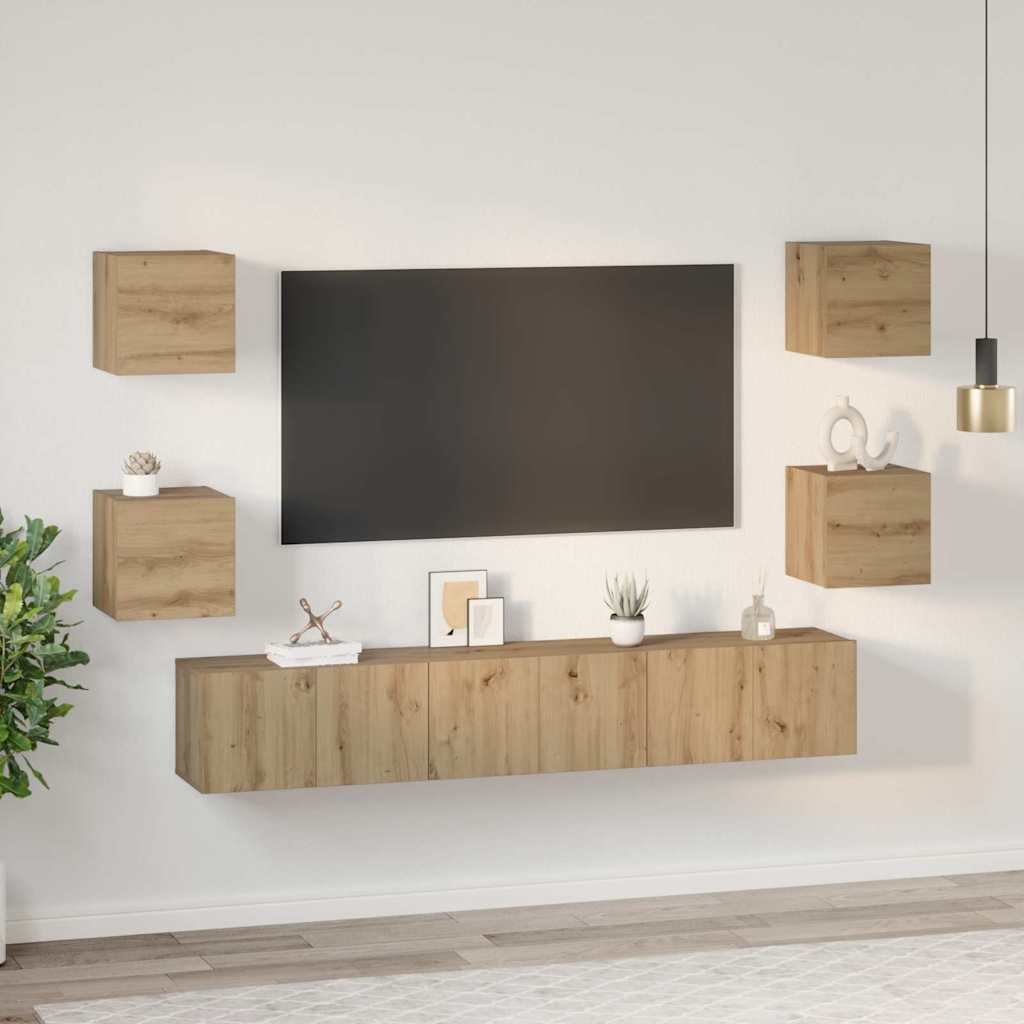 TV-Schrankset Wandmontiert 7 pcs Artisan-Eiche Holzwerkstoff