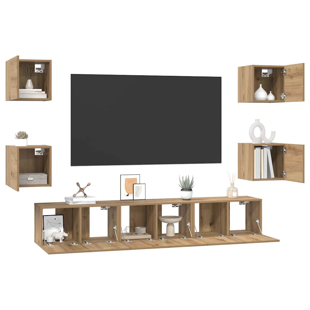 TV-Schrankset Wandmontiert 7 pcs Artisan-Eiche Holzwerkstoff