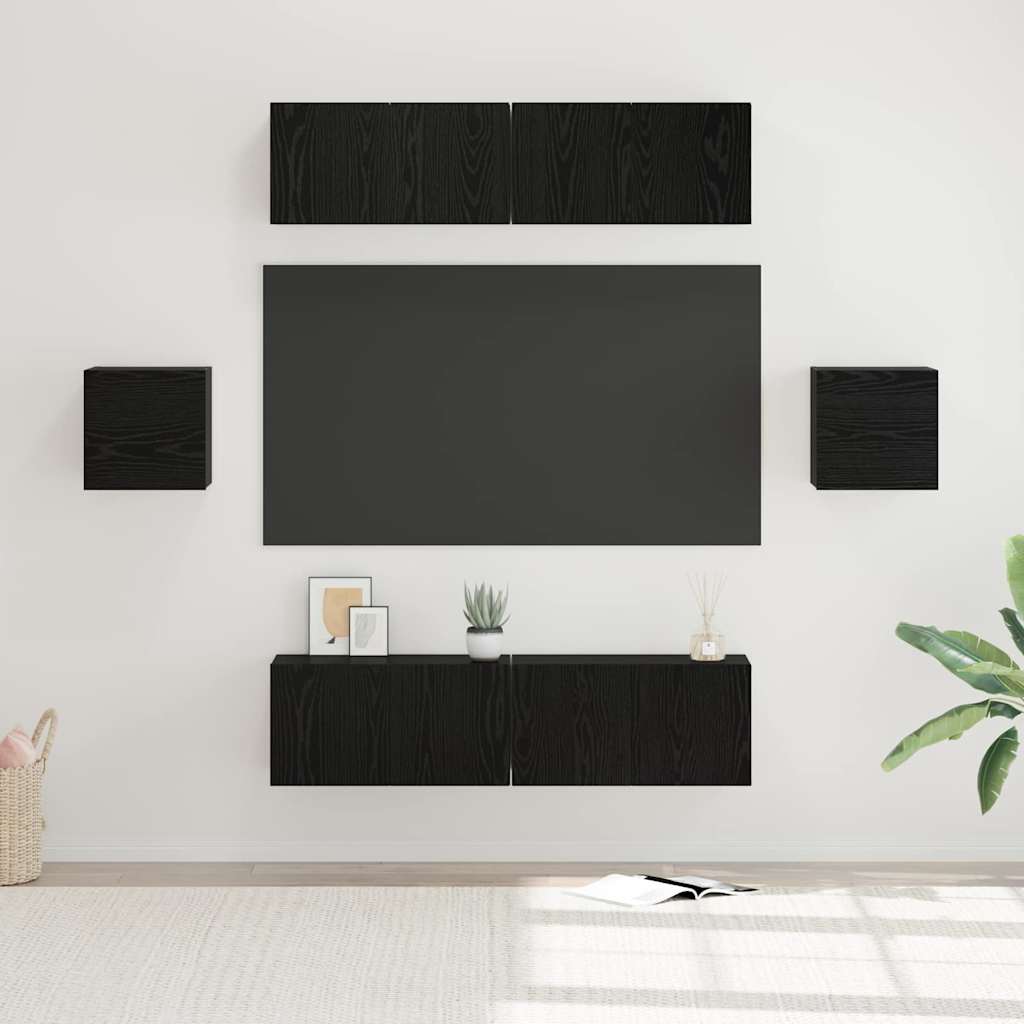 TV-Schrankset 6 pcs Schwarz Eichen-Optik Holzwerkstoff
