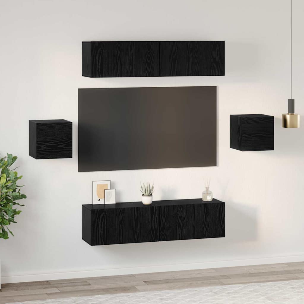 TV-Schrankset 6 pcs Schwarz Eichen-Optik Holzwerkstoff