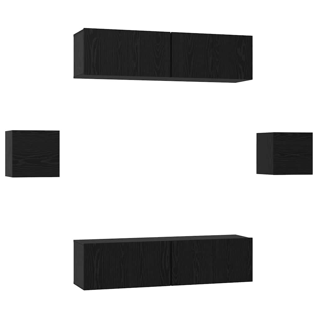 TV-Schrankset 6 pcs Schwarz Eichen-Optik Holzwerkstoff