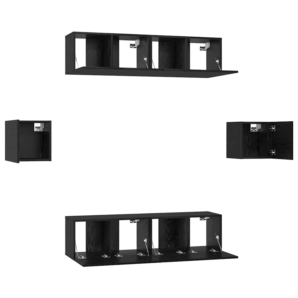 TV-Schrankset 6 pcs Schwarz Eichen-Optik Holzwerkstoff