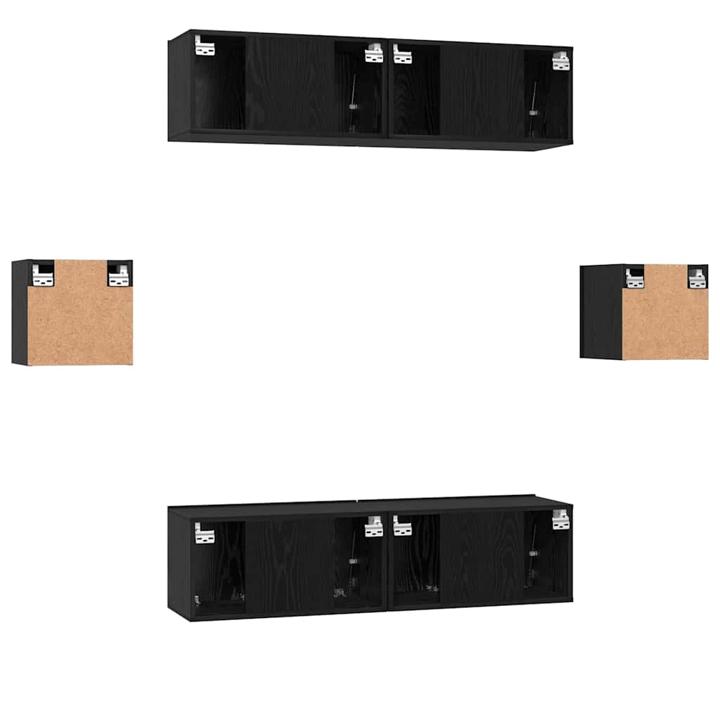 TV-Schrankset 6 pcs Schwarz Eichen-Optik Holzwerkstoff
