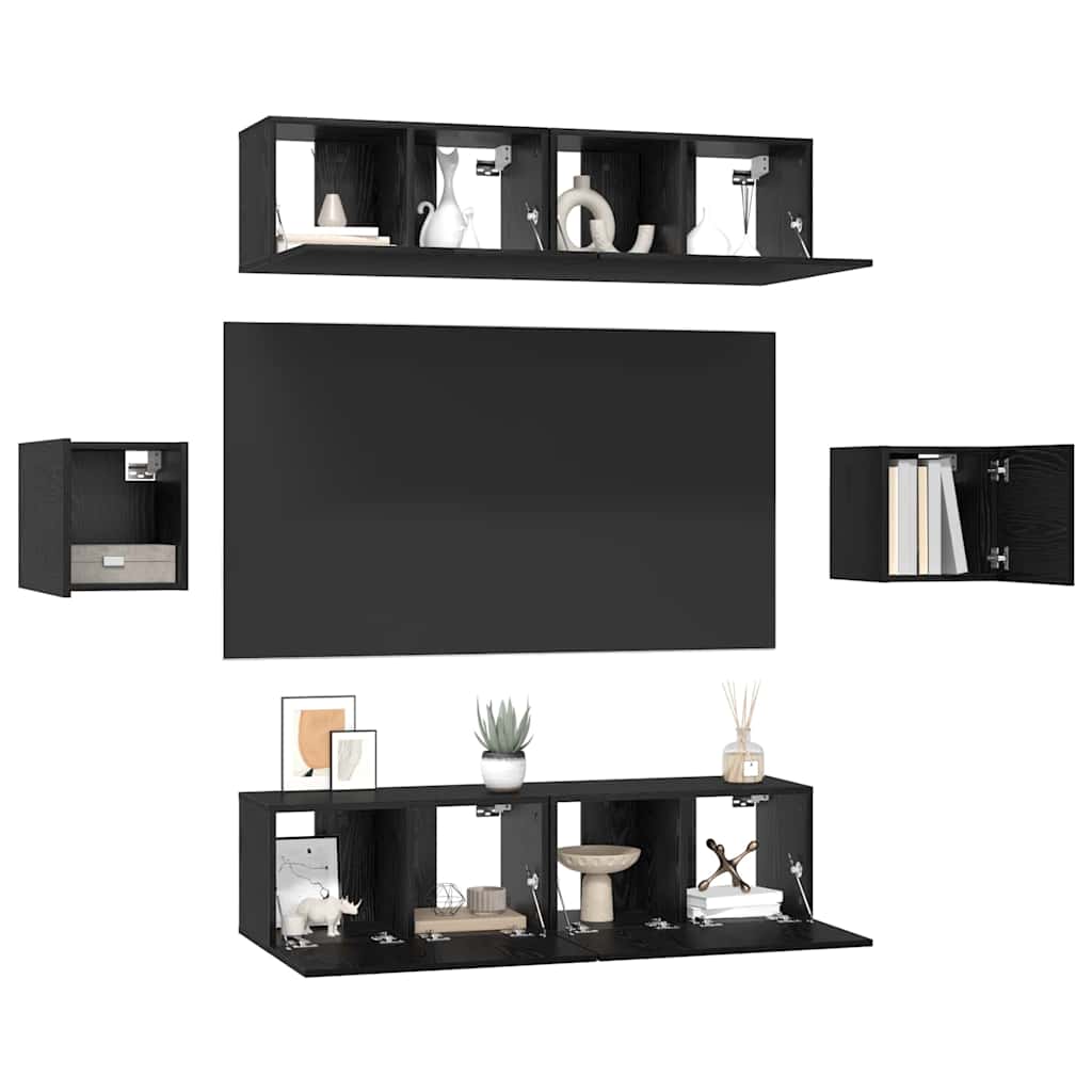 TV-Schrankset 6 pcs Schwarz Eichen-Optik Holzwerkstoff