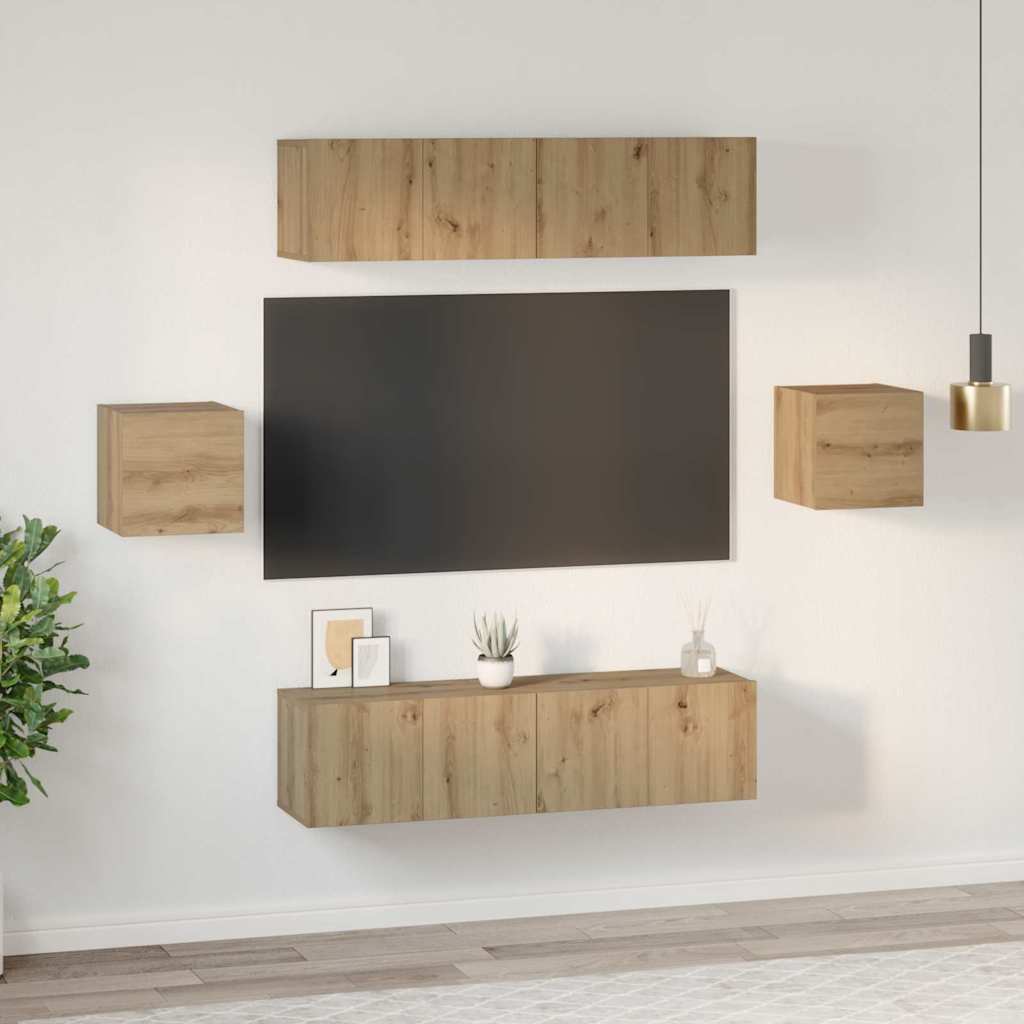 TV-Schrankset Wandmontiert 6 pcs Artisan-Eiche Holzwerkstoff
