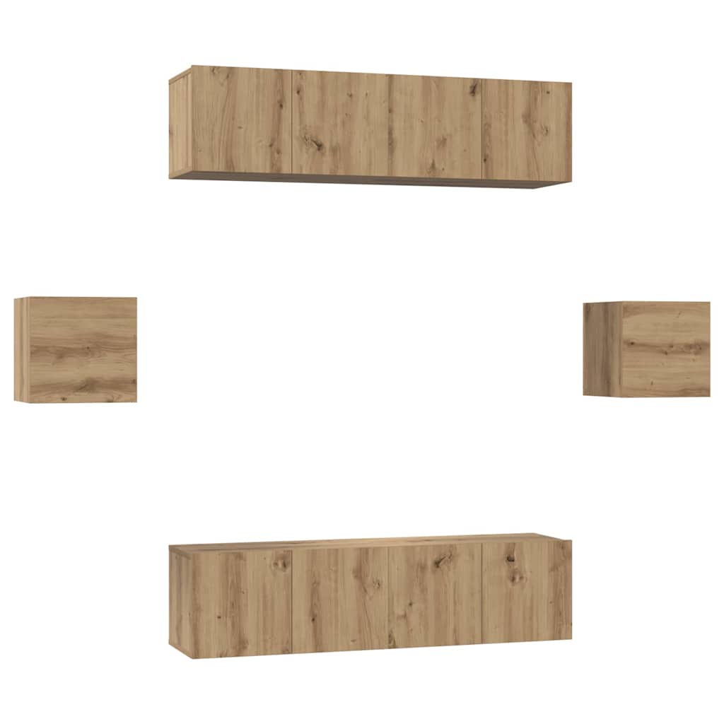 TV-Schrankset Wandmontiert 6 pcs Artisan-Eiche Holzwerkstoff