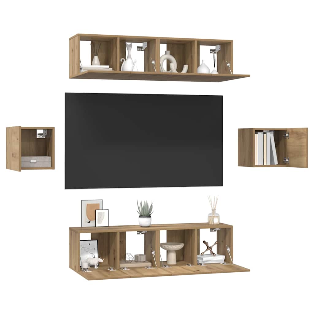 TV-Schrankset Wandmontiert 6 pcs Artisan-Eiche Holzwerkstoff