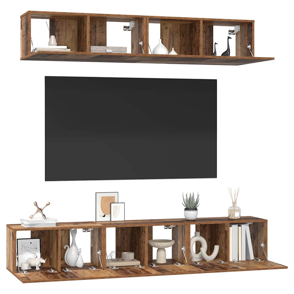 TV-Schrankset Wandmontiert 5 pcs Altholz Holzwerkstoff