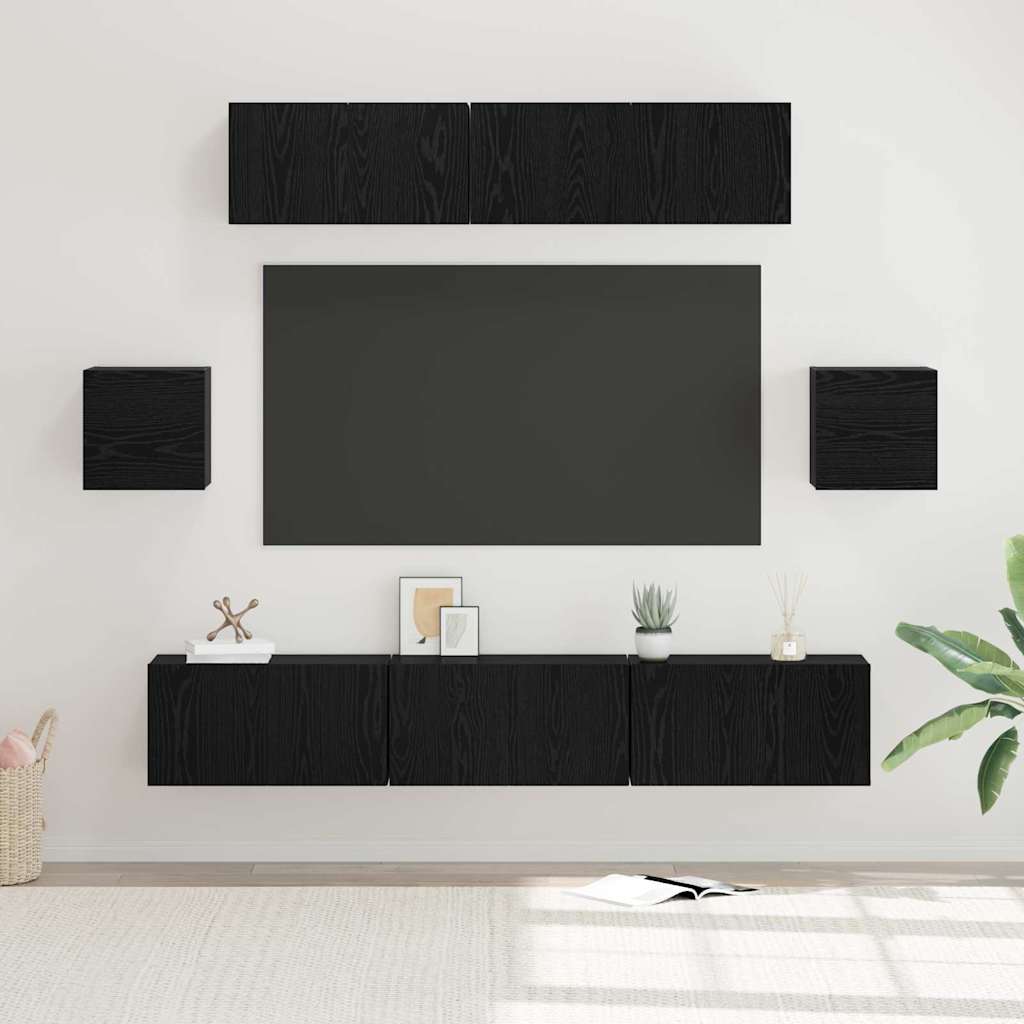TV-Schrankset 7 pcs Schwarz Eichen-Optik Holzwerkstoff