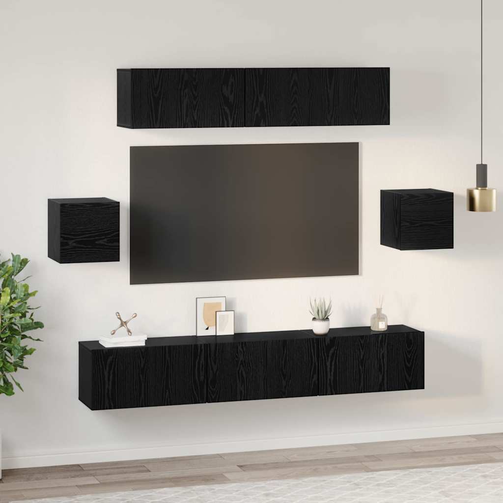 TV-Schrankset 7 pcs Schwarz Eichen-Optik Holzwerkstoff