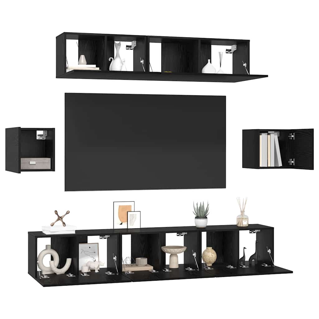 TV-Schrankset 7 pcs Schwarz Eichen-Optik Holzwerkstoff