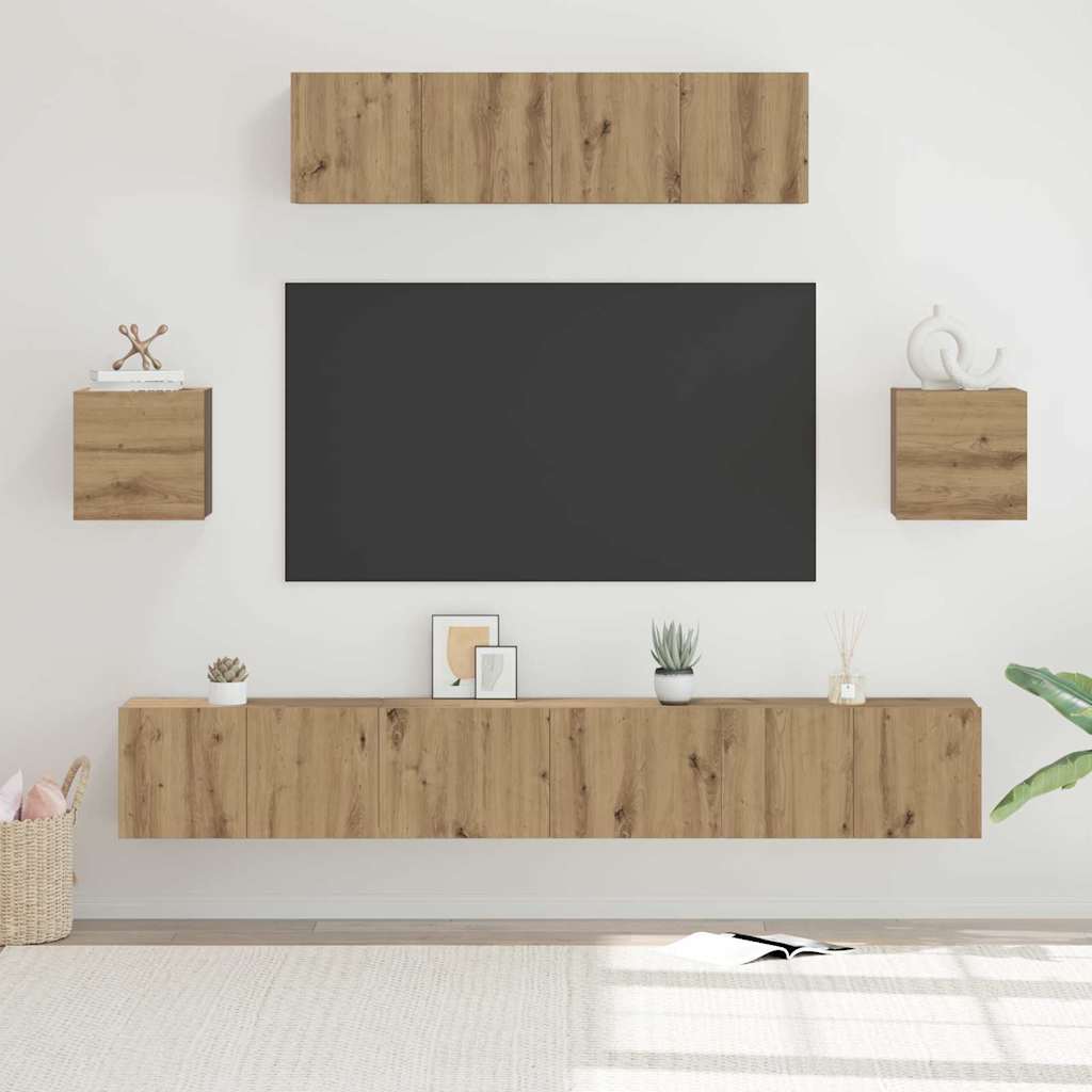 TV-Schrankset Wandmontiert 7 pcs Artisan-Eiche Holzwerkstoff