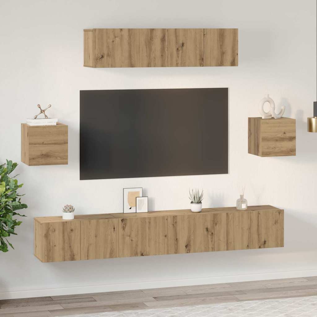 TV-Schrankset Wandmontiert 7 pcs Artisan-Eiche Holzwerkstoff