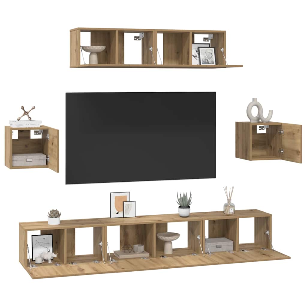 TV-Schrankset Wandmontiert 7 pcs Artisan-Eiche Holzwerkstoff