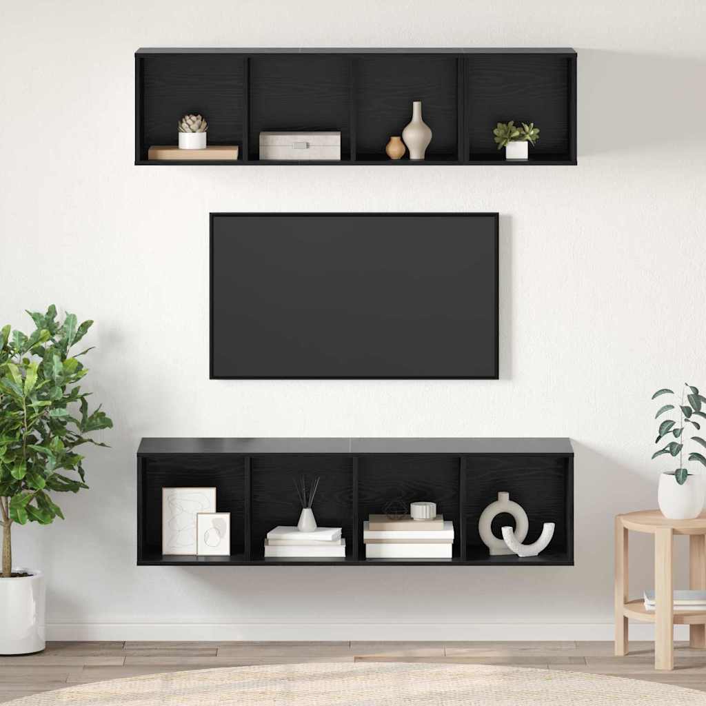 TV-Schrankset 3 pcs Schwarz Eichen-Optik Holzwerkstoff