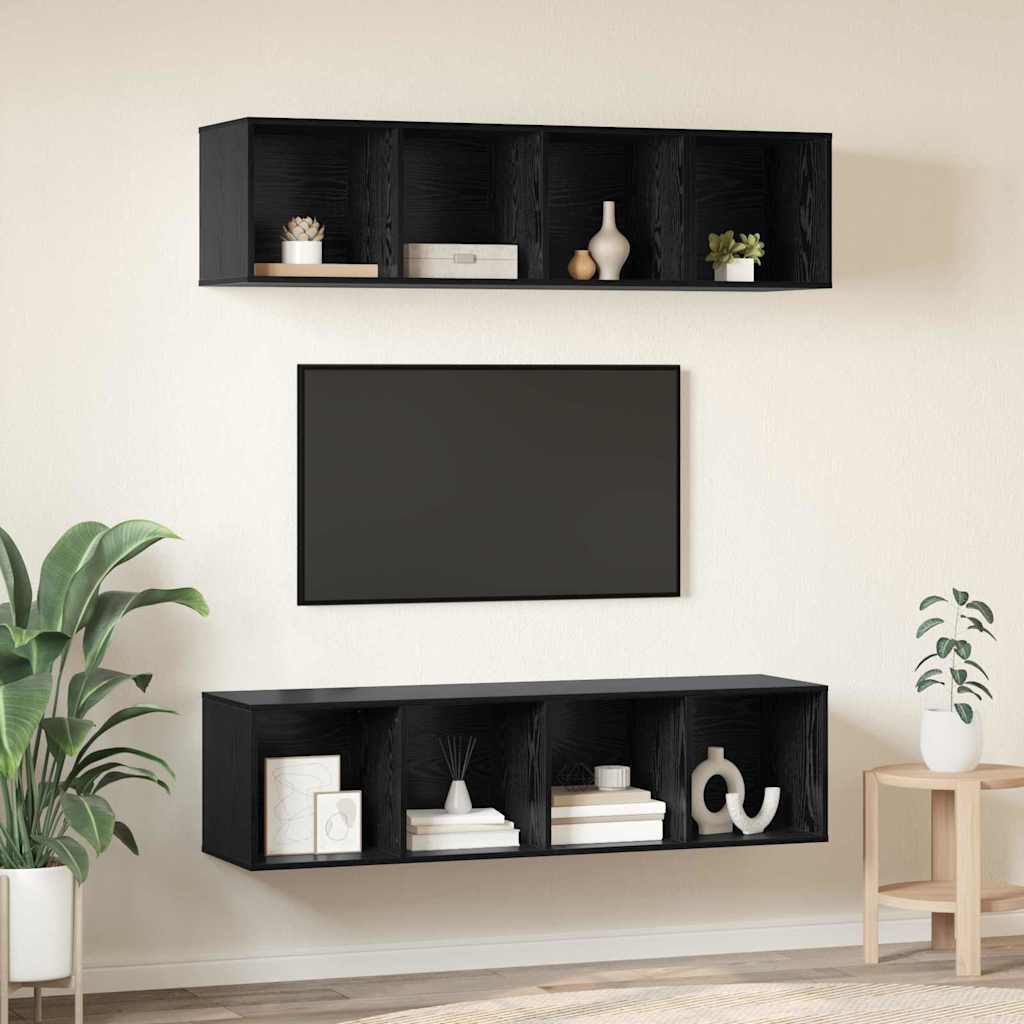 TV-Schrankset 3 pcs Schwarz Eichen-Optik Holzwerkstoff