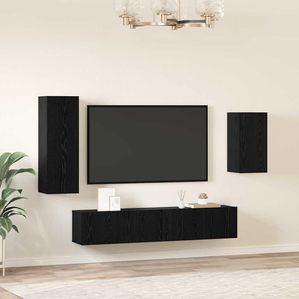 TV-Schrankset 4 pcs Schwarz Eichen-Optik Holzwerkstoff
