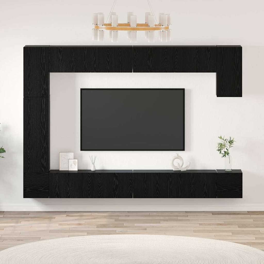 TV-Schrankset 9 pcs Schwarz Eichen-Optik Holzwerkstoff
