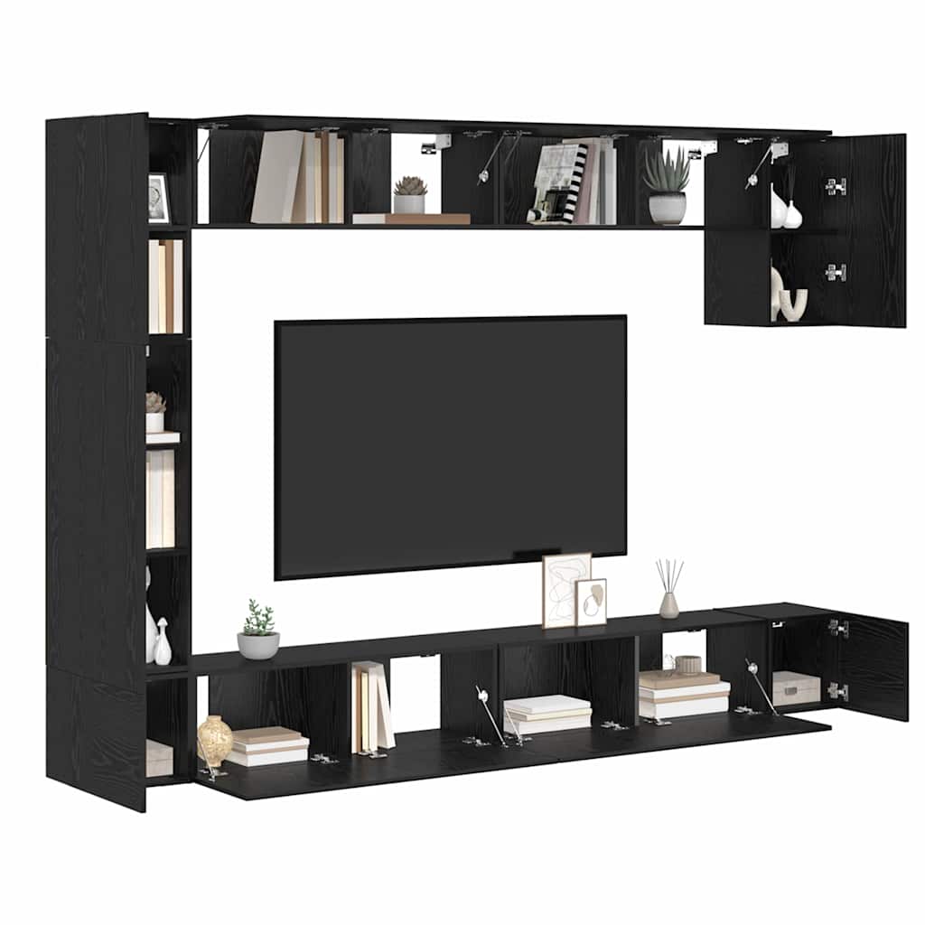 TV-Schrankset 9 pcs Schwarz Eichen-Optik Holzwerkstoff