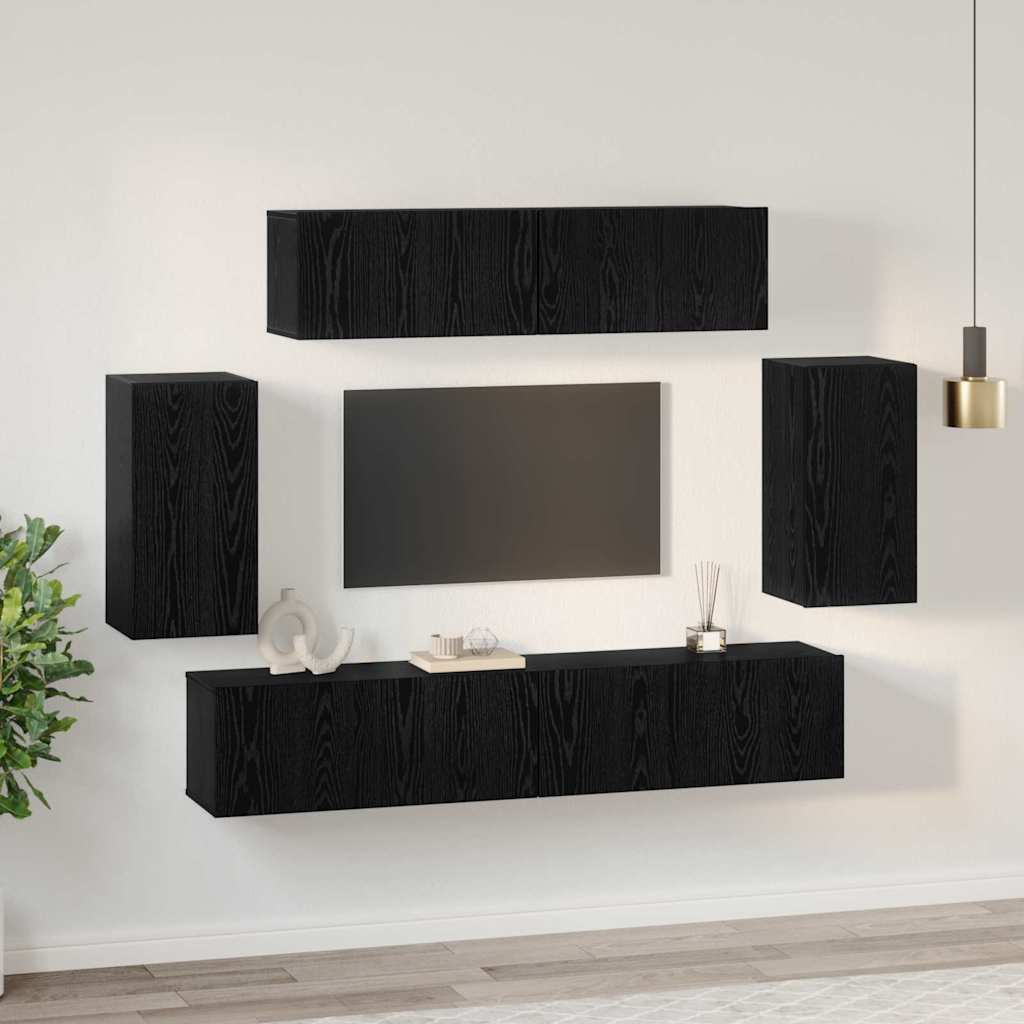 TV-Schrankset 6 pcs Schwarz Eichen-Optik Holzwerkstoff