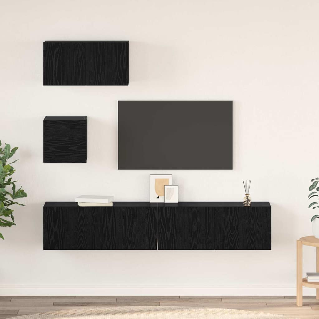 TV-Schrankset 4 pcs Schwarz Eichen-Optik Holzwerkstoff
