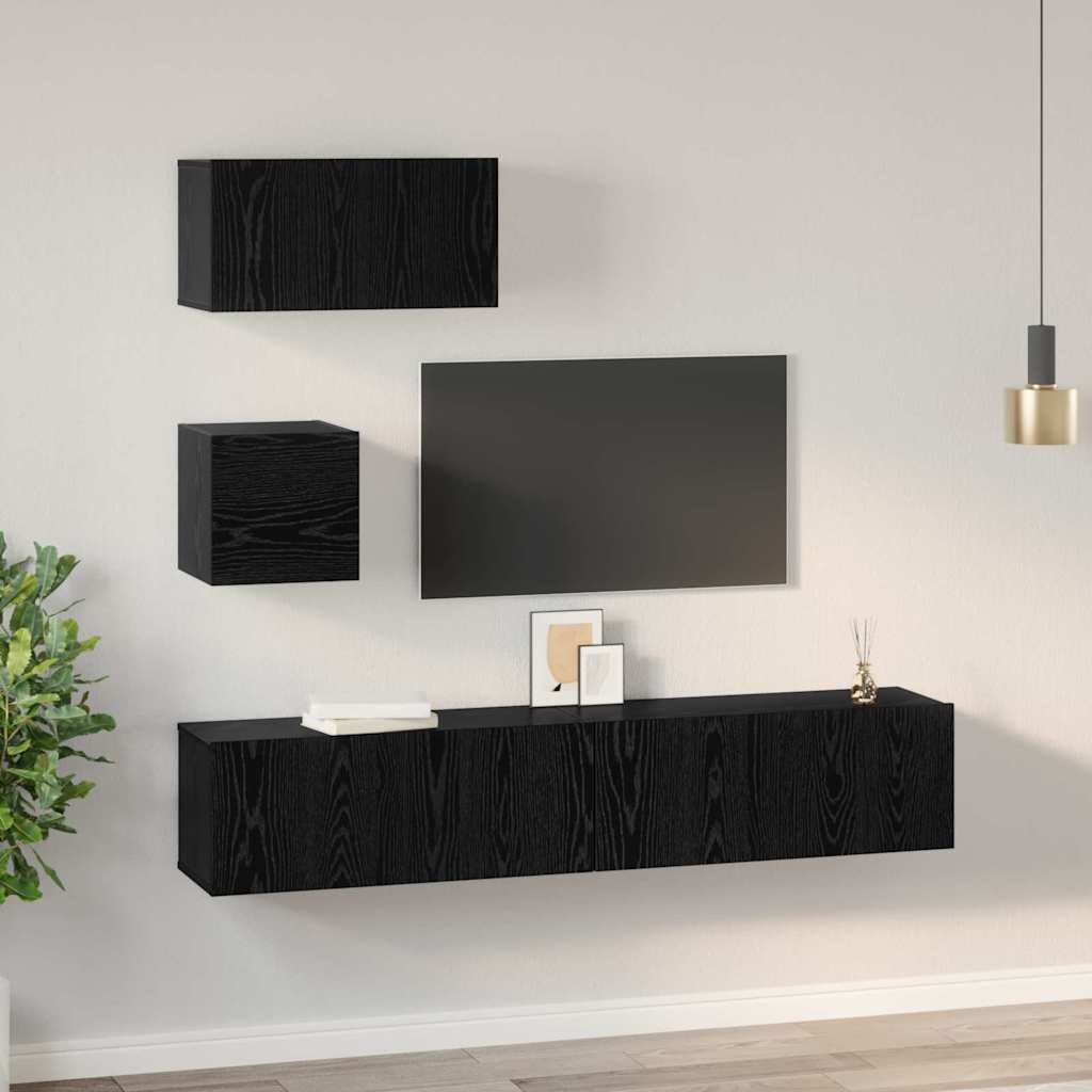 TV-Schrankset 4 pcs Schwarz Eichen-Optik Holzwerkstoff