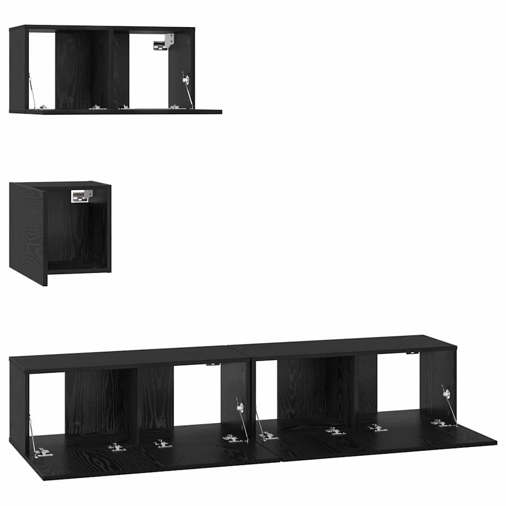TV-Schrankset 4 pcs Schwarz Eichen-Optik Holzwerkstoff