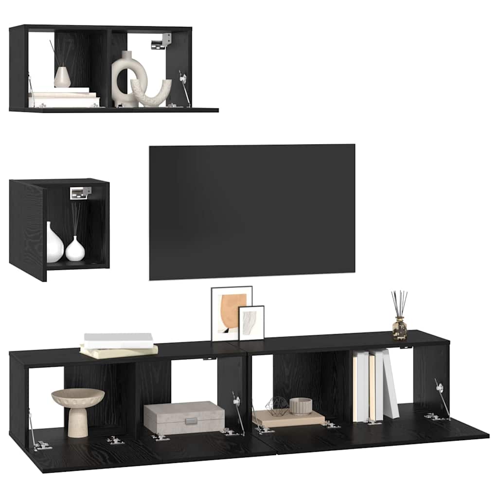TV-Schrankset 4 pcs Schwarz Eichen-Optik Holzwerkstoff