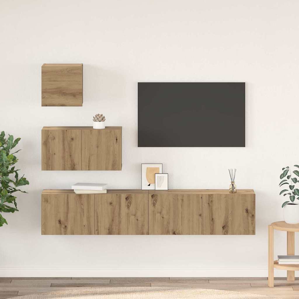 TV-Schrankset Wandmontiert 4 pcs Artisan-Eiche Holzwerkstoff