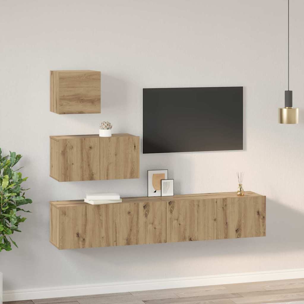 TV-Schrankset Wandmontiert 4 pcs Artisan-Eiche Holzwerkstoff