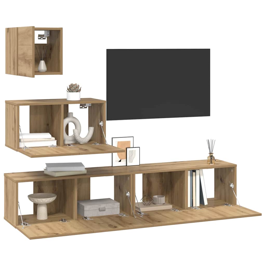 TV-Schrankset Wandmontiert 4 pcs Artisan-Eiche Holzwerkstoff
