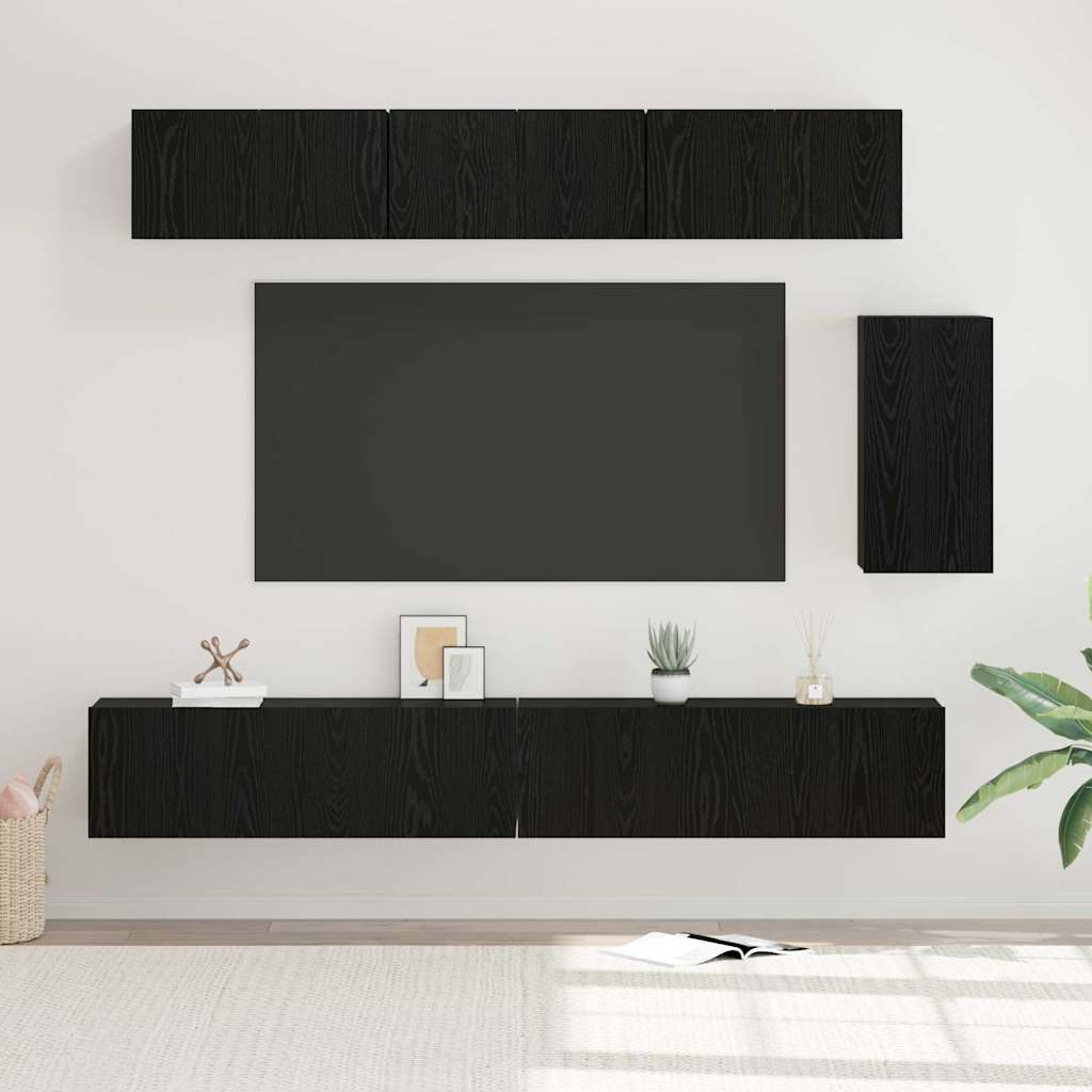TV-Schrankset 6 pcs Schwarz Eichen-Optik Holzwerkstoff
