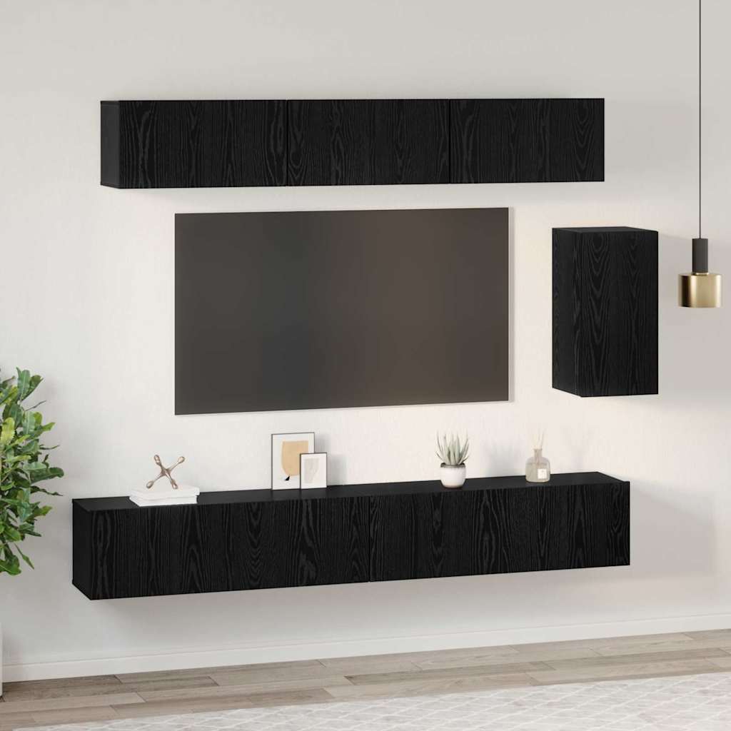 TV-Schrankset 6 pcs Schwarz Eichen-Optik Holzwerkstoff