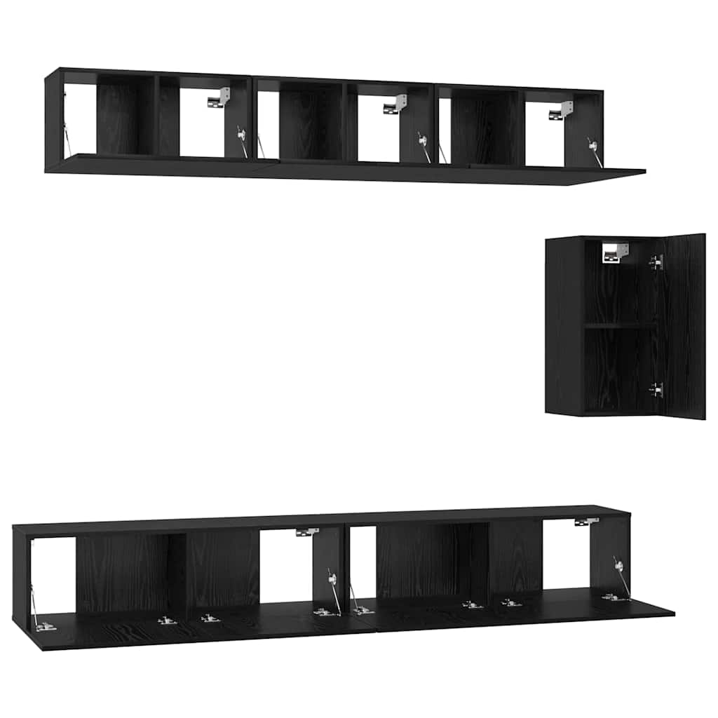 TV-Schrankset 6 pcs Schwarz Eichen-Optik Holzwerkstoff