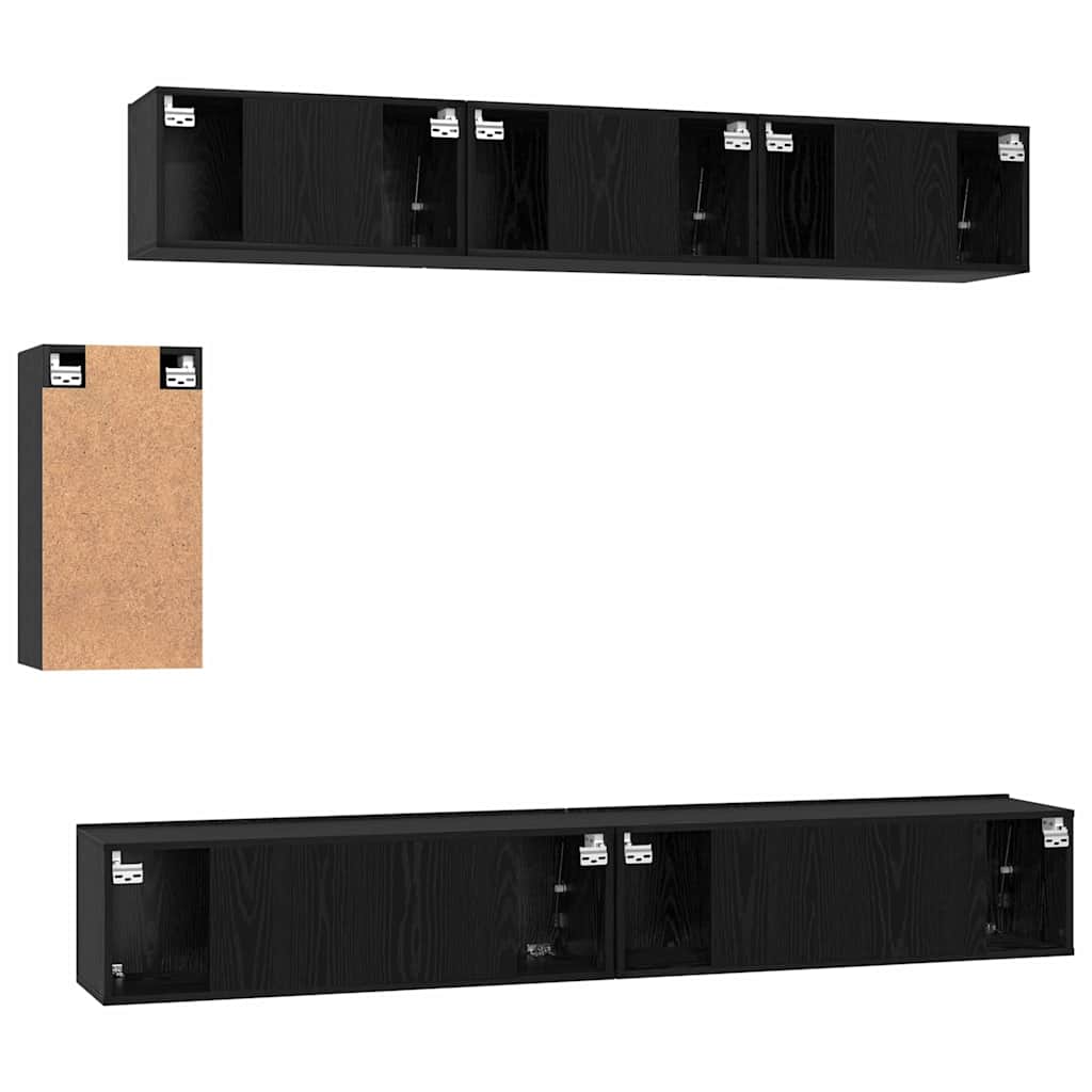 TV-Schrankset 6 pcs Schwarz Eichen-Optik Holzwerkstoff