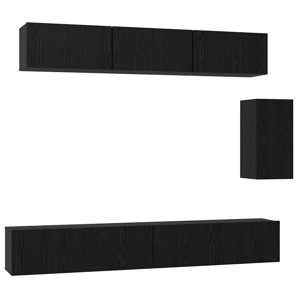 TV-Schrankset 6 pcs Schwarz Eichen-Optik Holzwerkstoff