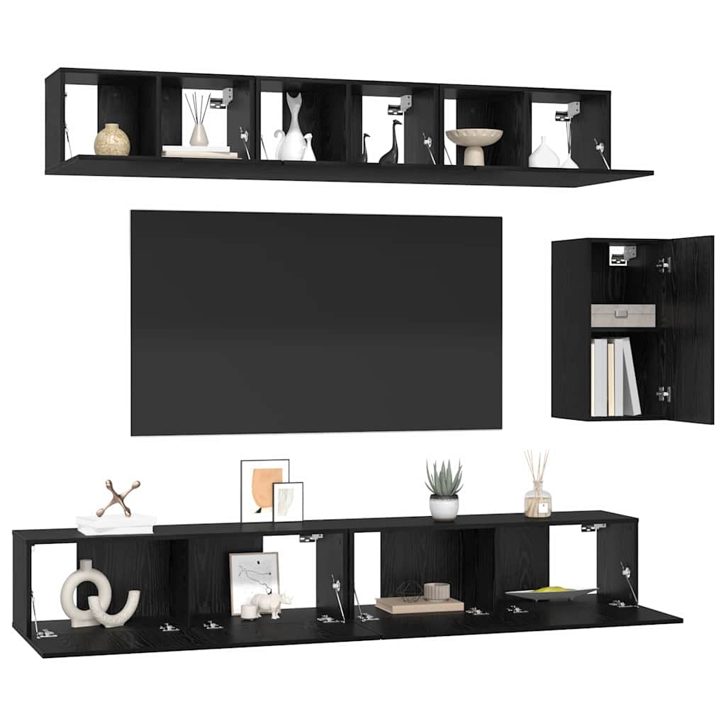 TV-Schrankset 6 pcs Schwarz Eichen-Optik Holzwerkstoff