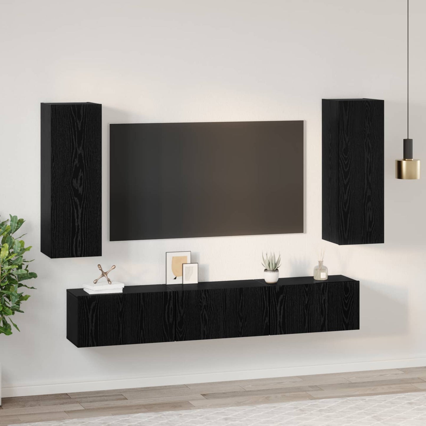 TV-Schrankset 5 pcs Schwarz Eichen-Optik Holzwerkstoff