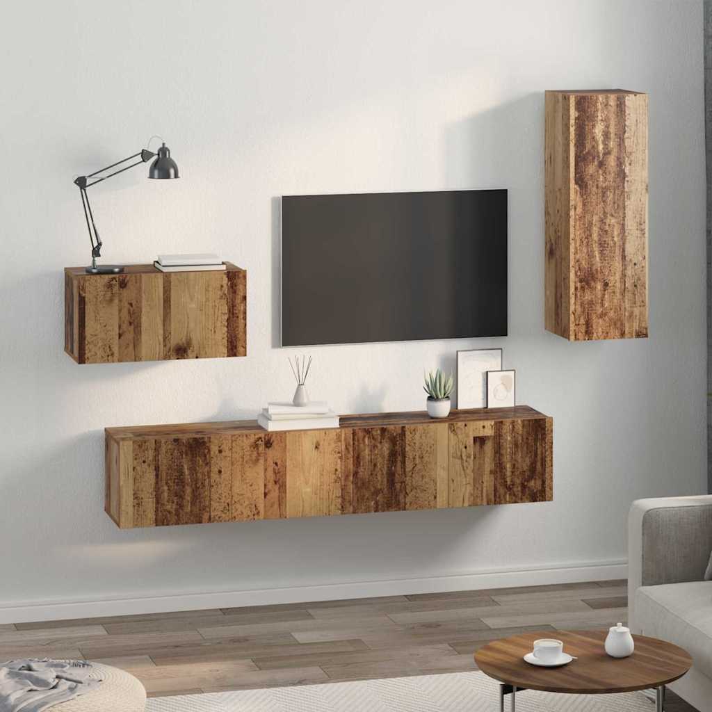 Wand-TV-Schrank Wandmontiert 4 pcs Altholz Holzwerkstoff