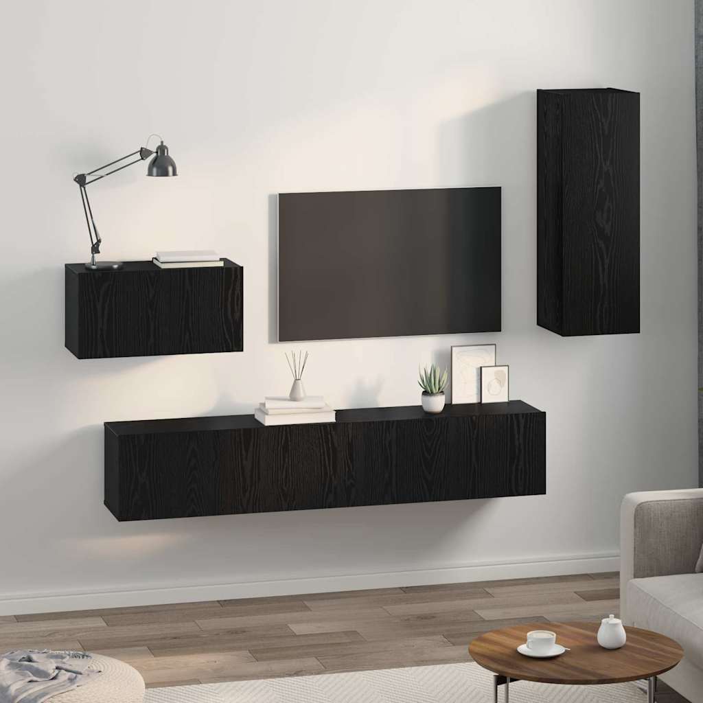 Wand-TV-Schrank 4 pcs Schwarz Eichen-Optik Holzwerkstoff