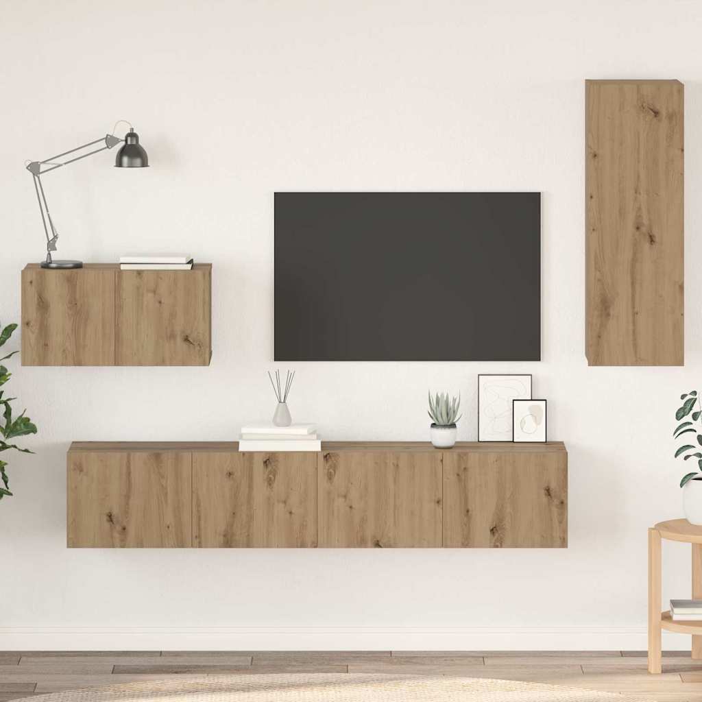 Wand-TV-Schrank Wandmontiert 4 pcs Artisan-Eiche Holzwerkstoff