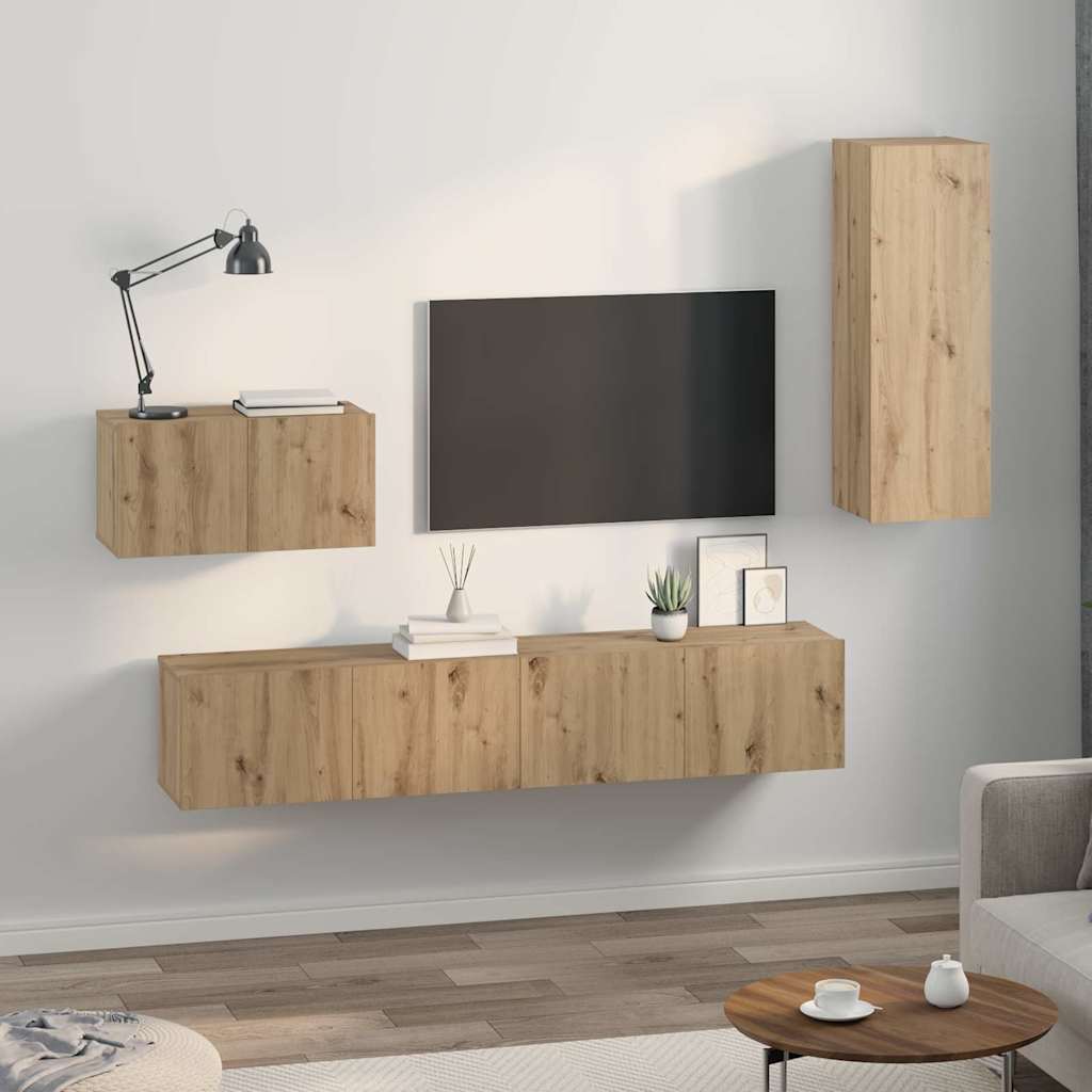 Wand-TV-Schrank Wandmontiert 4 pcs Artisan-Eiche Holzwerkstoff