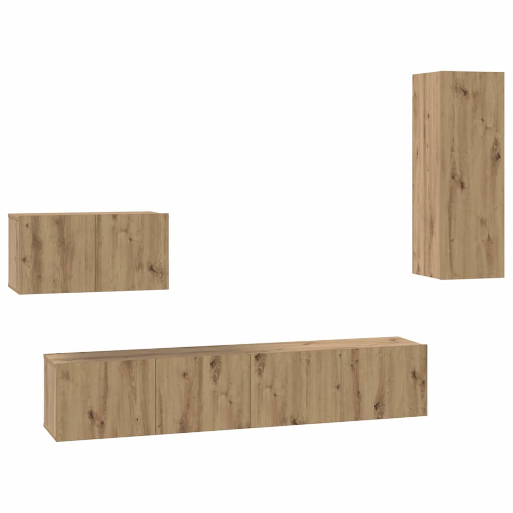 Wand-TV-Schrank Wandmontiert 4 pcs Artisan-Eiche Holzwerkstoff