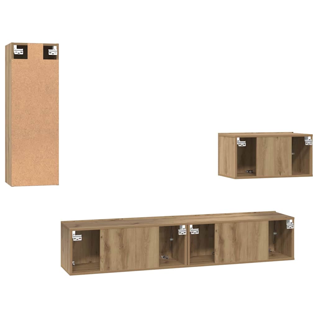 Wand-TV-Schrank Wandmontiert 4 pcs Artisan-Eiche Holzwerkstoff